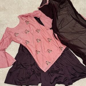 Pink Embroidered Top, purple Dupatta, and purple pant (Indian Sahara set)